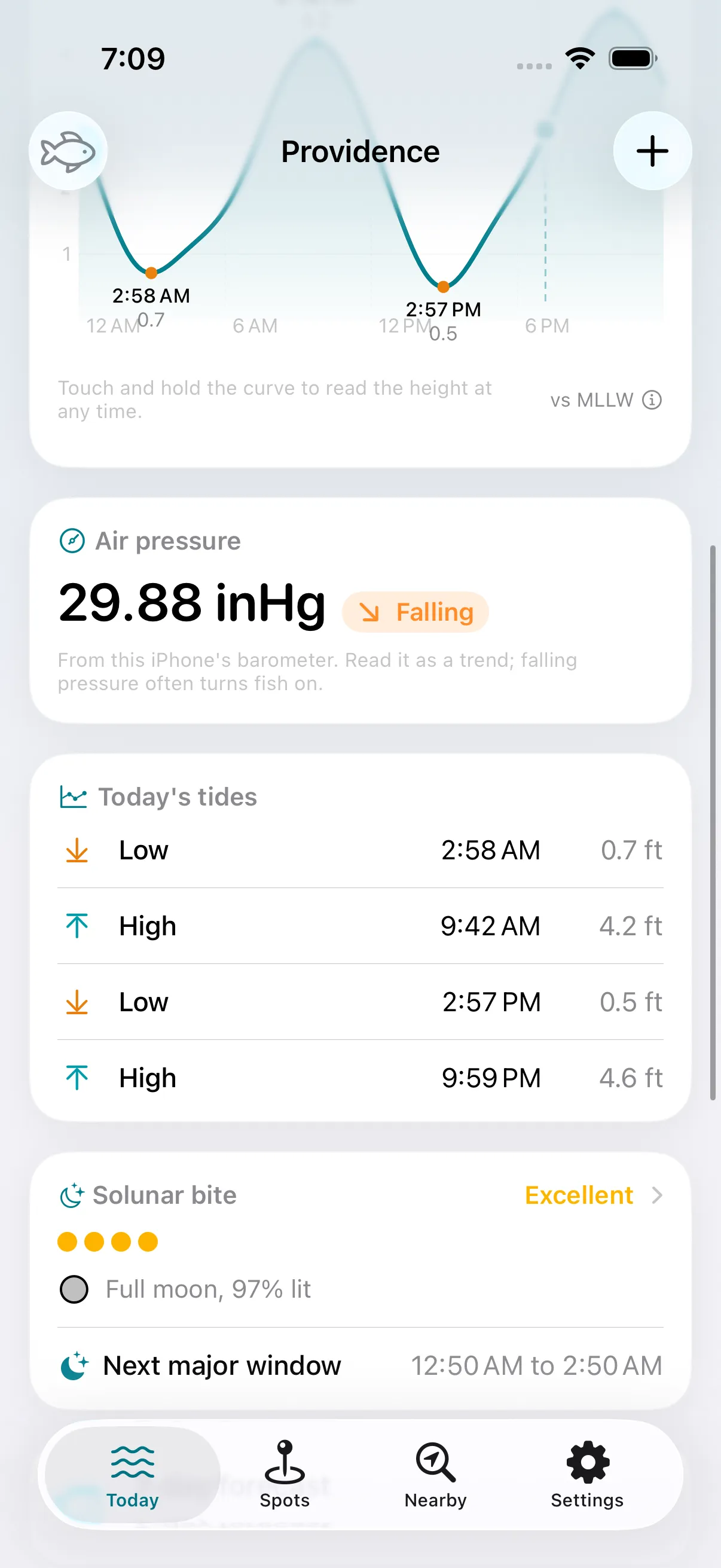 Touch and hold the curve to read the height at any time.